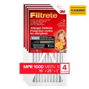 3M Filtrete 16x25x1 Air Filter, Allergen Defense Micro Allergen, MERV 11, MPR 1000 (4- Pack)