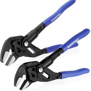 WORKPRO Pliers Wrench Set, 7 & 10-Inch CR-V Construction Wrench Pliers, Adjustable Parallel Smooth Jaw Pliers, Black Finish, Groove Lock Mechanism